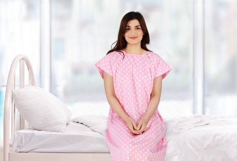 Utopia Care Women's Hospital Gown Soft Comfortable and Stylish Patient Gown, Small-Medium, Polkadots Pink - Image 5
